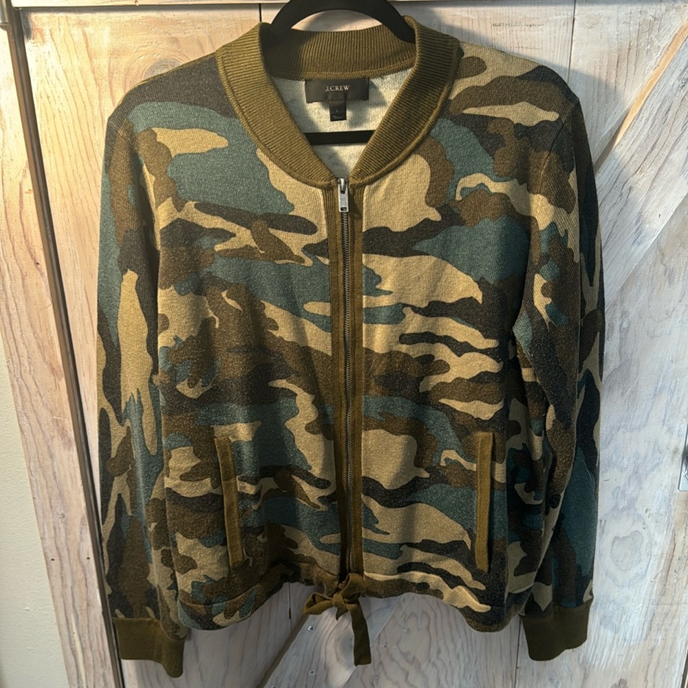 Jcrew zip cardigan-camo print